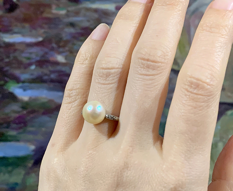 真珠プラチナリング　レトロ K18◯白蝶真珠15.70㎜✨ダイヤ0.02ct✨大きな真珠リング✨素敵で